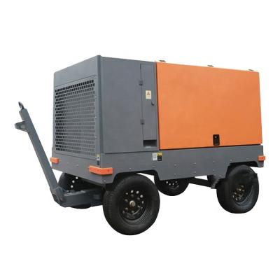 China Lubricated 10 Bar Small 4 Wheel Screw Diesel Portable Air Compressor Machine Price for sale