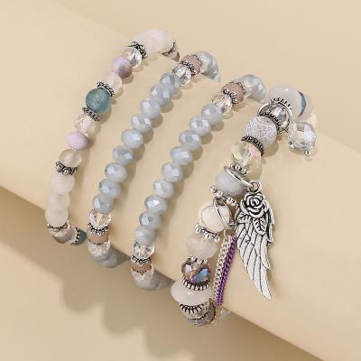 China High Quality Crystal Gemstone Bracelet Set Latest Design Boho Wings Crystal 4 Bangles Accessories Bracelets for sale