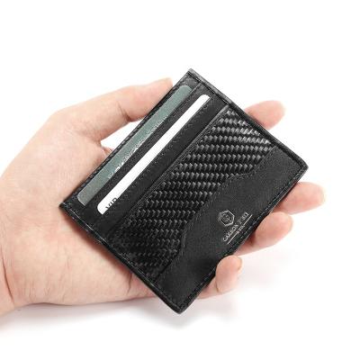 China Fashion Wholesale Carbon Fiber Rfid Leather Slim Credit Card Holder Custom Leather Card Wallet for sale