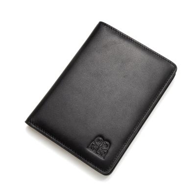 China Black Short Genuine Leather Rfid Passport Holder Twice Passport Holder Minimalist Men's Wallet Holder for sale