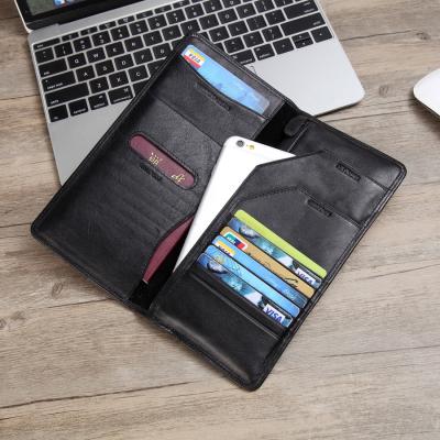 China Best Selling Vintage Multifunctional Black Grain Leather Travel Storage Bag Personality Passport Holder RFID Full for sale