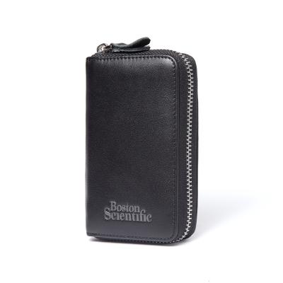 China Fashion business promotion gift full grain black zipper bag genuine leather card holder credit key holder for sale