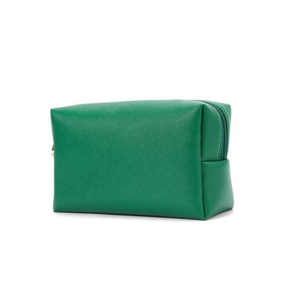 China Fashion Wholesale Custom Green PU Leather With Gold Zipper Portable Travel Toiletry Bag for sale