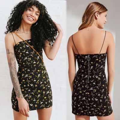 China Vestido ajustable Bodycon Mini Dress Hot Summer de las vacaciones de la impresión floral del tirante de espagueti 2018 en venta