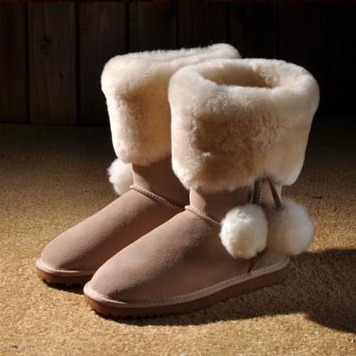 China Round Classics Snow Sheepskin Mid Winter Boots Calf Leather Sheepskin Fur Mid Australia Genuine Striped Outdoor Warm For Women Pink Fashion for sale