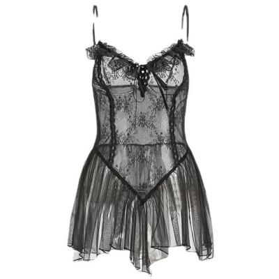 China QUICK-DRY uniform sexy lingerie uniform lace mesh lace temptation transparent nightgown ladies suspender pajamas for sale