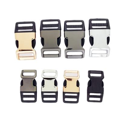 China Pull Custom Color 15mm Webbing Belt Strap Shoes Semi Decoration Plastic Bag Metal Backpack Hybrid Buckle Side Release Quick Release Buckle for sale