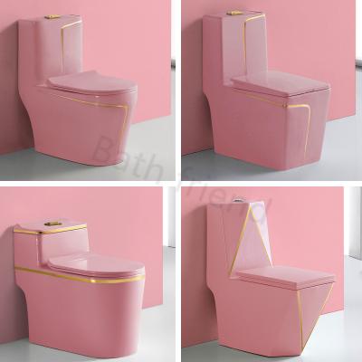 China Double-flow Girls Bathroom Pink One-piece Dresser Ceramic Toilet Blue Green Toilet WC WC for sale