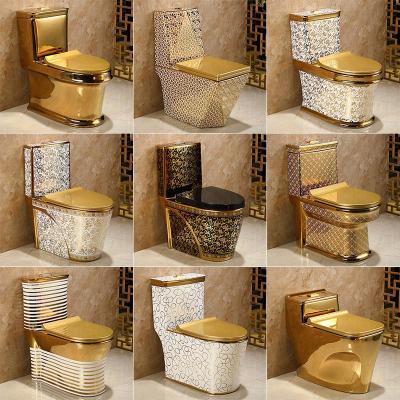 China High End White Horizontal Stripes One Piece Luxury Hotel Toilet WC Double-Flow Toilet Ware Gold Factory WC Sanitary for sale