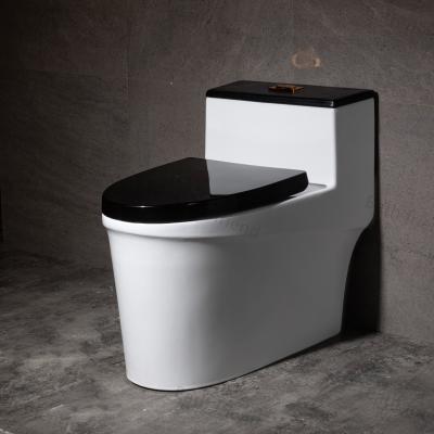 China Luxury Price Chaozhou WC Cover Toilet Seat Black Double-Flow Bathroom Toilet Siphonic One-Piece Ceramic Closestool for sale