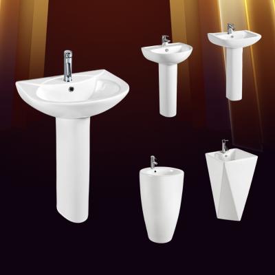 China Modern Cheap Sanitary Ware Porcelain Bathroom Sink With Full Pedestal Wash Basins White Ceramic Floor Standing Pedestal Sink for sale