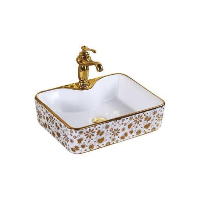 China Modern Rectangular Art Basin Flower Pattern Shape Toilet Wash High Quality Plated Ceramic Hand Basin for sale