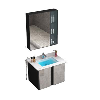 China Modern Wall Hang Waterproof Aluminum Vanity Cabinet Rock Dish Cabinet Artificial Stone Bathroom Sink for sale