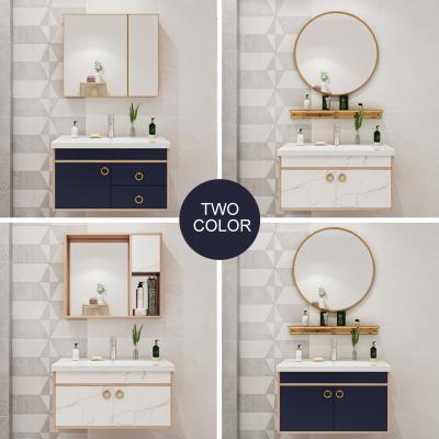 China Asian Washroom Bathroom Vanity Cabinets With Led Makeup Mirror Light Storage Cabinet Solid Wood Waterproof Large Set for sale