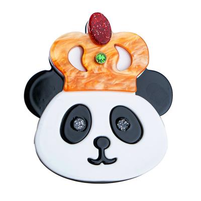 China Partysu Resin Soft Animal Brooches Partysu Inlay Acrylic Black Round Panda Brooches Pin Creative Gift Crystal Eyes Orange Crown White for sale