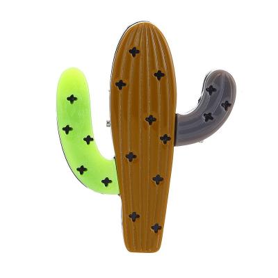 China Brief Brief Brown Gray Tricolors Joint Cactus Acrylic Brooch Pin Cartoon Plant Resin Safety Brooch Green For Boyfriend Funny Gift for sale