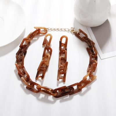 China New Vintage Bohemia Style Big Link Chain Amber Color Necklace Earrings Long Acrylic Necklace Earrings For Women Jewelry for sale