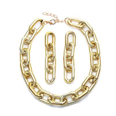 China Hip Hop Punk Hiphop Round Resin Jewelry Set Sliver Rose Gold Hollow U Shape Long Acrylic Link Chain Necklace Earrings for sale