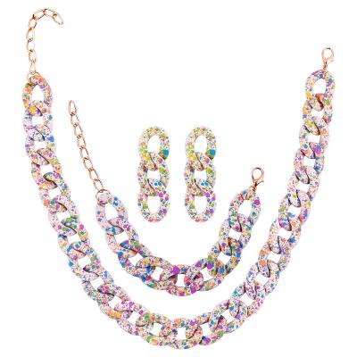 China Hiphop Hip Hop Style Rainbow Snow Dot Jewelry Set Beautiful Clear Round Long Shape Acrylic Long Link Chain Jewelry Sets for sale