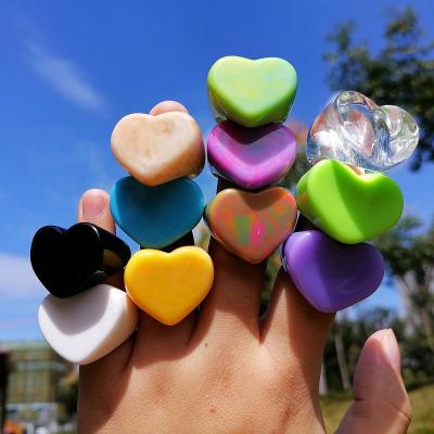 China Wholesale Simple Casual/Sporty Acrylic Ring Y2k Resin Women Ring Fashion Candy Color Love Heart Shape Resin Finger Ring Jewelry for sale