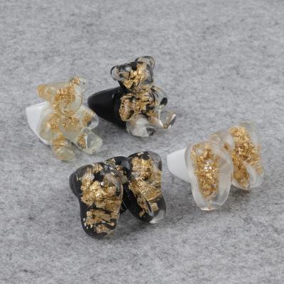 China Partysu Temperament Bow Chunky Acrylic Finger Rings Black Gold Foil Bowknot Bear Heart Clear Resin Rings Partysu Big Party Jewelry for sale