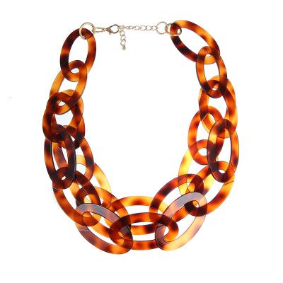 China New Fashion Vintage Style Leopard Scale Print Amber Color Oval Shape Long Large Link Chain Thin Acrylic Choker Necklace for sale