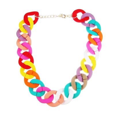 China New Bohemia Style Bohemia Candy Color Acrylic Necklace Long Shape Simple Geometric Link Chain Necklace For Women Jewelry for sale