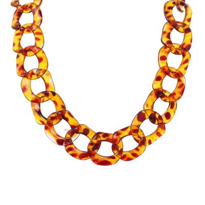 China New Fashion Bohemia Style Leopard Print Tortoiseshell Style Amber Color Long Link Chain Acrylic Necklace For Women Jewelry for sale