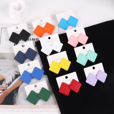 China Candy Style Simple Sweet Color Square Acrylic Resin Geometric Frosted Outer Stud Earrings For Women Party Jewelry Earring Gift for sale