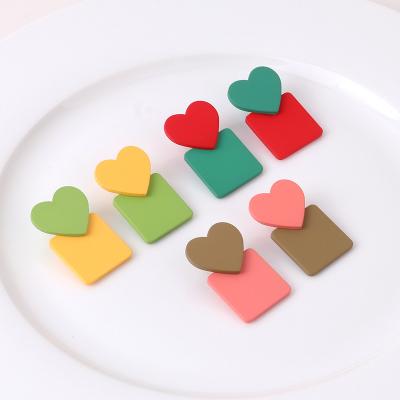 China Beautiful BOHEMIA Bohemian Candy Color Geometric Heart Red Pink Green Joint Square Double Color Double Color Yellow Brown Acrylic Resin Earrings for sale