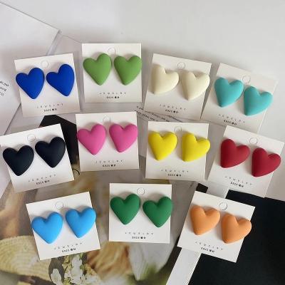 China Partysu Lovers Resin Earrings Candy Color Frosted Love Outer Heart Acrylic Stud Earrings For Girls Party Jewelry for sale