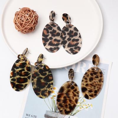 China New Vintage Style Wild Leopard Spot Print Large Oval Geometric Acrylic Resin Drop Dangle Earrings For Women Jelery for sale