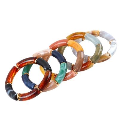 China TRENDY Fashion Acrylic Bamboo Bangle For Women Mixed Resin Color Tube Beads Charm Bracelets Bangles Summer Stretched Jewelry for sale