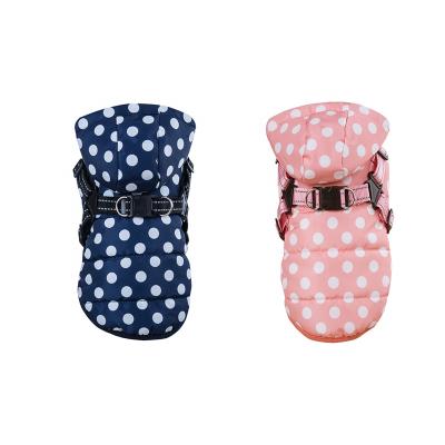 China Factory Fashion Wholesale Fashionable Winter Pet Down Viable Warm Hooded Jacket Thickened Pull Strap Dog Apparel for sale