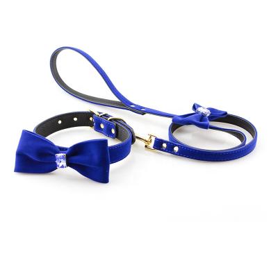 China Amazon Best Selling Padded Faux Stone Dog Accessories Pet Product Velvet Bow Dog Collar Inlaid Belt 2021 for sale