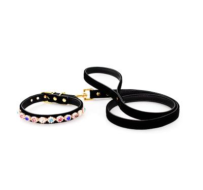 China 2021 New Luxury Padded Gold Color Buckle Gem Inlaid Velvet Leather Dog Collar for sale