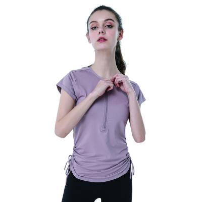 China New Sports Breathable Short Sleeve Tight-fitting Yoga Quick-drying Round Neck Fitness Wear Air Permeability Women Tops Tank Tops for sale