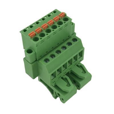 China PA66 5.08mm Pitch Pluggable Wire To Rail Lug Block Din With XK2EDGUVKM-5.08 Ear Male And 2EDGKDM-5.08 Spring Female for sale