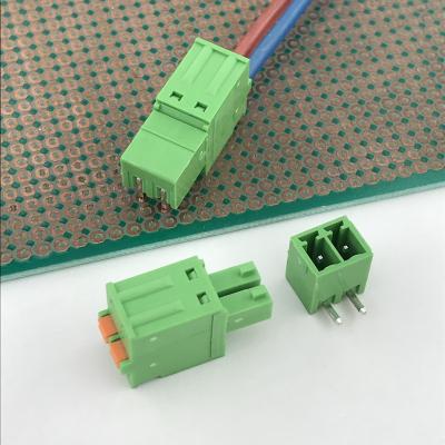 China PA66 Spring Terminal Block Connectors 3.81mm Pitch On PCB 2 Pin Male And Female Plug-in XK15EDGKD+R-3.81-2P 90 Degree Right Angle Pin for sale