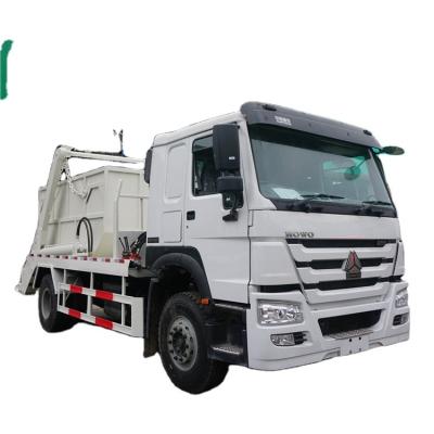 China Building Material Shops New State HOWO 4x2 Swing Arm Skip Loader Garbage Truck Matching 8 to 10m3 Skip Loader Bins for sale