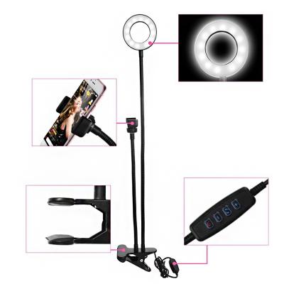 China ABS Table Clamp 4 Inch 3 Color Modes Table Selfie Fill Light with Mobile Phone Holder Mini Ring Light for sale