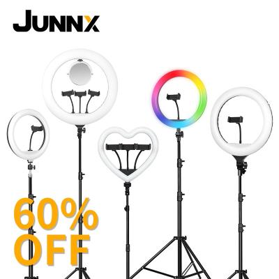 China JUNNX PORTABLE 6 8 11 12 13 14 16 22 inch Ring Light RGB Corazon Heart 26 33 45 cm 10 18 21 Pulgadas Selfie LED Tripod Aros de Luz for sale