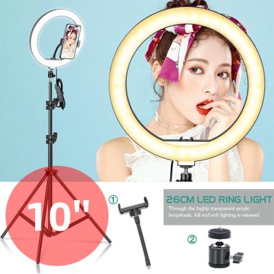 China Beauty 26cm 10inch Extendable PORTABLE Ring Light LED Dimmable Ring Lamp LED Selfie Live Ringlight 26cm 10 inch with Tripod Stand for sale