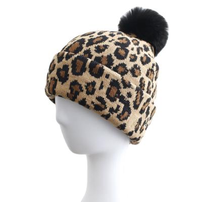 China Plush Factory Sales Direct Acrylic Leopard 100% Kids Knitted Winter Beanie Hats for sale