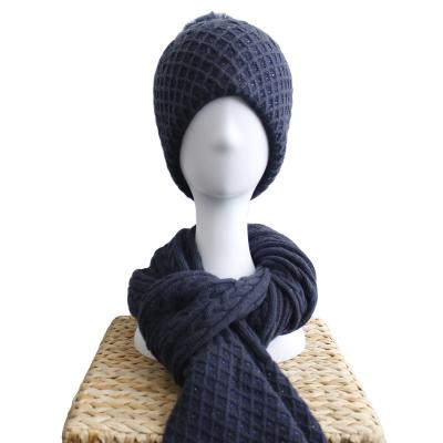 China JOINT Diamond-embedded Warmth Winter Women Hats Knitted Scarf Hat For Women for sale