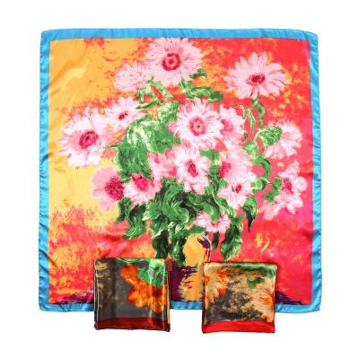 China Polyester Flower Printed Square Scarf For Women Spring Autumn Women Scarf for sale