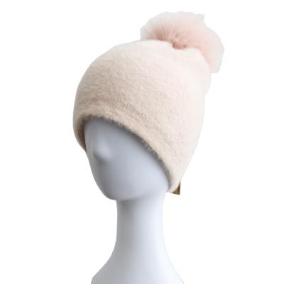 China COMMON Winter Women's Hat Warm Soft Solid Color Knit Hat For Women Beanie Hat Pompom Fur for sale