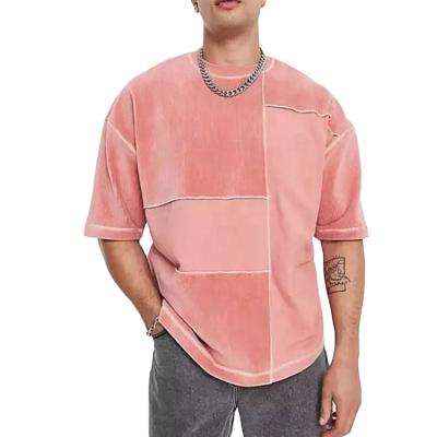 China QUICK DRY Plus Size T Shirts Men Custom Made Casual 100% Cotton Color Block Patchwork Hiphop Printed Crew Neck Oversized Loose Fit T Shirts for sale