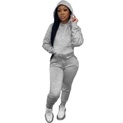 China High Quality Breathable Cotton Fitness Joggers Set Single Color Hoodie Suit Plus Size Cropped Slim Fit Sweatsuit Set Tracksuit For Women for sale