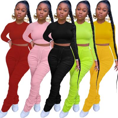 China Instock Sweatsuit Ladies Joggers Suit Breathable Sexy Hoodie Stacked Sport Tracksuit Set Plus Size Fitted Cropped Tracksuit For Women for sale